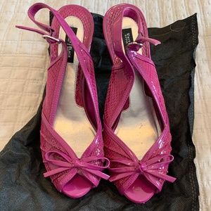 White House Black Market Magenta Open Toe Pumps